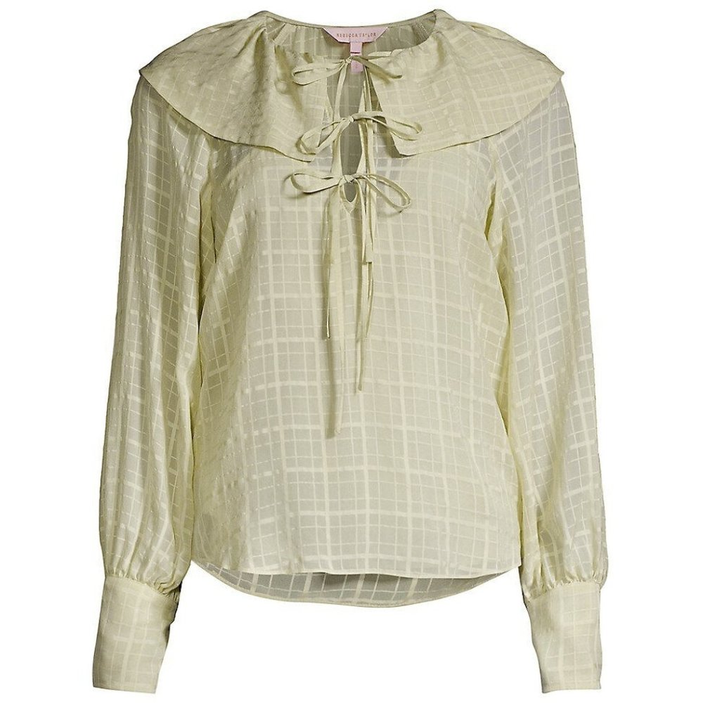Rebecca Taylor Daybreak Check Tie-detail Silk Blouse In Celery